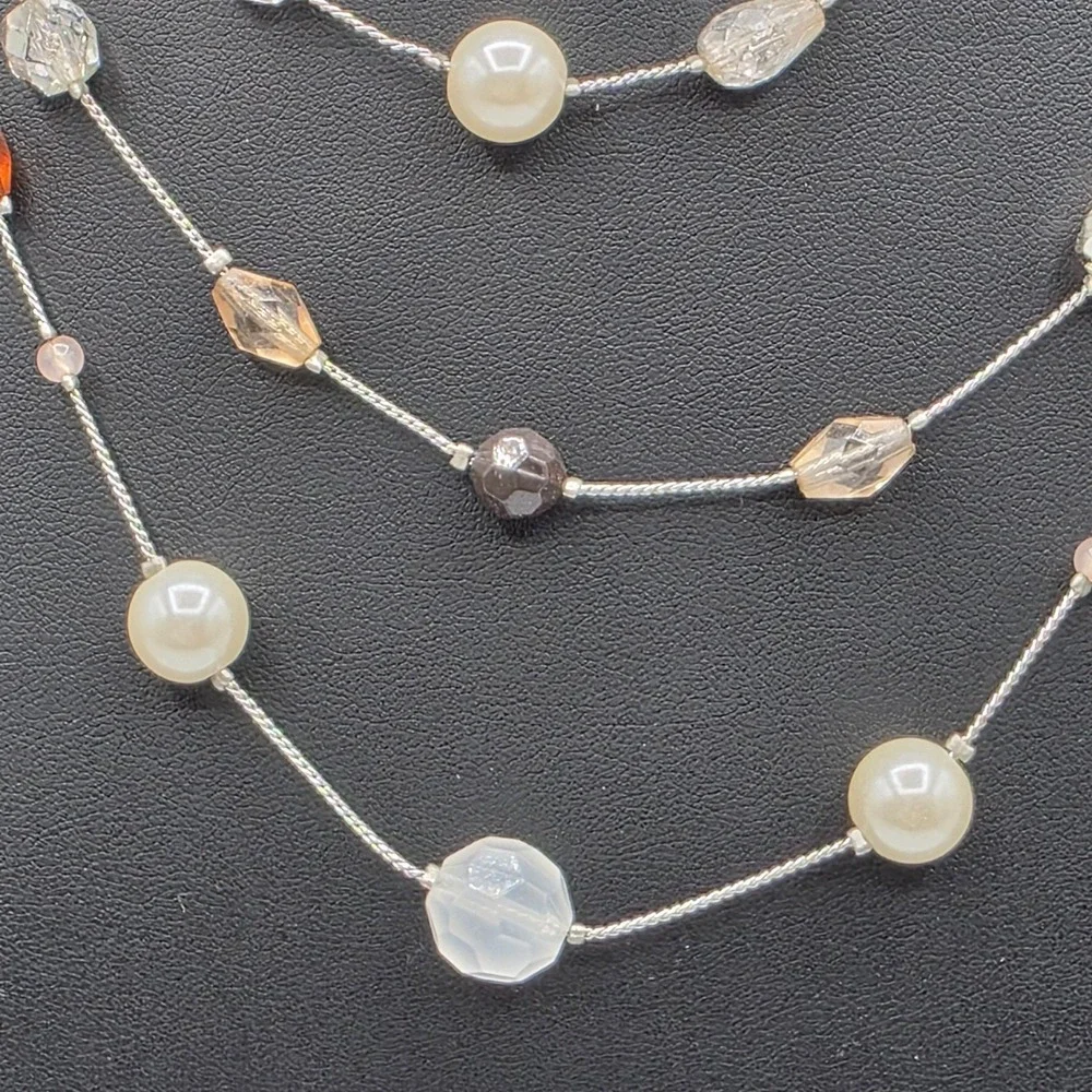 Lia Sophia Multi Strand Silver‎ Tone Multicolor Plastic Beads Adjustable 13